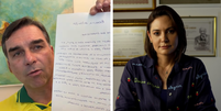 Fl&aacute;vio Bolsonaro e Michelle Bolsonaro tem trocado ataques de forma direta e indireta nas &uacute;ltimas semanas Foto: Reprodu&ccedil;&atilde;o/YouTube Fl&aacute;vioBolsonaro/Instagram @michellebolsonaro
