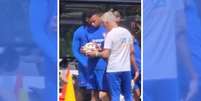 Mbapp&eacute; analisou a nova bola da Copa do Mundo durante treino aberto da Fran&ccedil;a &ndash;  Foto: Reprodu&ccedil;&atilde;o de v&iacute;deo / Jogada10