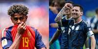 Lamine Yamal e Lionel Messi são os destaques de Espanha e Argentina  Foto: Sebastian Frej/Getty Images e Carl Recine/Getty Images
