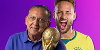 Galvão Bueno e Neymar se tornaram patrimônios da cobertura esportiva: um como voz dos grandes jogos e o outro, protagonista de momentos felizes e decepcionantes  Foto: Ilustração criada por IA a partir de fotos de divulgação
