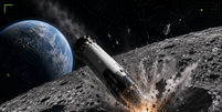 Imagem produzida por IA de colis&atilde;o do foguete da SpaceX com Lua Foto: ChatGPT / Xataka