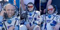 O astronauta da NASA Chris Williams, e os cosmonautas da Roscosmos, Sergey Kud-Sverchkov e Sergei Mikaev  Foto: NASA/Bill Ingalls