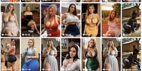 As contas postam no feed fotos ou v&iacute;deos gerados por IA de mulheres com seios e gl&uacute;teos grandes em roupas justas e com decotes. Foto: Facebook/Reprodu&ccedil;&atilde;o / Estad&atilde;o