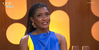 Erika Januza se emociona ao falar sobre decep&ccedil;&atilde;o amorosa com Arlindinho  Foto: Reprodu&ccedil;&atilde;o/GNT