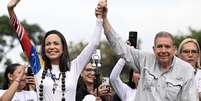 Os l&iacute;deres opositores venezuelanos Mar&iacute;a Corina Machado e Edmundo Gonz&aacute;lez n&atilde;o ir&atilde;o participar do di&aacute;logo sob supervis&atilde;o dos EUA. Imagem de arquivo  Foto: AFP - FEDERICO PARRA / RFI