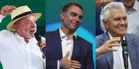 Luiz In&aacute;cio Lula da Silva (PT), Fl&aacute;vio Bolsonaro (PL) e Ronaldo Caiado (PSD) disputam a presid&ecirc;ncia  Foto: Reuters / BBC News Brasil