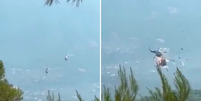 Dois helic&oacute;pteros colidem durante combate a inc&ecirc;ndio na Gr&eacute;cia.  Foto: Reprodu&ccedil;&atilde;o/ Redes Sociais