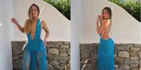 Bruna Griphao de vestido azul.  Foto: Famosos e Celebridades