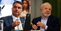 O senador Fl&aacute;vio Bolsonaro e o presidente Lula.  Foto: Wilton Jr/Estad&atilde;o / Estad&atilde;o