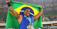 Alessandro Borges celebrata o ouro no arremesso de peso no Mundial Sub-20, em Eugene, Oregon (Foto: Steph Chambers/WA/Getty Images for World Athletics) Foto: Divulgação / Contra-Relógio