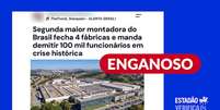 Volkswagen n&atilde;o anunciou fechamento de f&aacute;bricas e cortes de empregos no Brasil Foto: Reprodu&ccedil;&atilde;o/Facebook / Estad&atilde;o