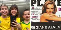 Regiane Alves posa com os filho em elevador | Capa da Playboy com Regiane Alves  Foto: Reprodu&ccedil;&atilde;o @regianealves | Reprodu&ccedil;&atilde;o @Enjoei