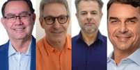 Escritor Augusto Cury (Avante), Romeu Zema (Novo), Veterinário Wilson Grassi (Democrata) e Flávio Bolsonaro (PL) são os candidatos a presidente com os maiores patrimônios declarados à Justiça Eleitoral  Foto: Divulgacand/TSE