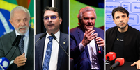 Luiz In&aacute;cio Lula da Silva (PT) na lideran&ccedil;a com 38% das inten&ccedil;&otilde;es de voto no primeiro turno. Fl&aacute;vio Bolsonaro (PL) aparece com 31%. Renan Santos (Miss&atilde;o) e Ronaldo Caiado (PSD) aparecem empatados com 4%  Foto: Fabio Rodrigues-Pozzebom/Ag&ecirc;ncia Brasil, Jefferson Rudy/Ag&ecirc;ncia Senado, Rodilei Morais/Fotoarena/Estad&atilde;o Conte&uacute;do e Gustavo Serebrenick/Ag&ecirc;ncia do Dia/Estad&atilde;o Conte&uacute;do