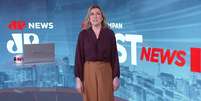 A apresentadora Luciana Magalhães em sua primeira aparição na Jovem Pan News  Foto: Reprodução/TV