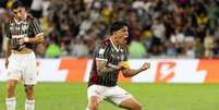 Germ&aacute;n Cano celebrando um dos gols do Fluminense contra o Palmeiras. Foto: Pedro Henrique De Almeida/Photo Premium/Alamy.