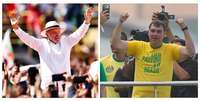 Lula e Fl&aacute;vio Bolsonaro durante os com&iacute;cios deste domingo, 16, primeiro dia da campanha eleitoral  Foto: Wilton Junior/Estad&atilde;o e Pedro Kirilos/Estad&atilde;o / Estad&atilde;o