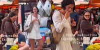 Nem na feira ela &eacute; b&aacute;sica! Bruna Marquezine aposta em look boho chic comfy de quase R$ 4 mil em passeio com Shawn Mendes pelo RJ; fotos.  Foto: Reprodu&ccedil;&atilde;o, X / Purepeople