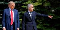 Trump e Carney durante c&uacute;pula do G7 em Alberta, no Canad&aacute;  Foto: ANSA / Ansa - Brasil