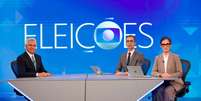  Ronaldo Caiado (PSD) com Renata Vasconcellos e C&eacute;sar Tralli nos Est&uacute;dios Globo.  Foto: Manoella Mello/Globo 