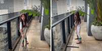 Zoe Sato limpando a casa durante manh&atilde; de domingo  Foto: Reprodu&ccedil;&atilde;o Instagram | @sabrinasato