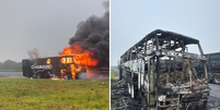 &Ocirc;nibus da banda ga&uacute;cha Chamamento ficou completamente destru&iacute;do em minutos ap&oacute;s inc&ecirc;ndio.  Foto: Reprodu&ccedil;&atilde;o/ Redes Sociais