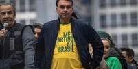 O candidato Flávio Bolsonaro em ato de 7 de Setembro na Av. Paulista, em São Paulo  Foto: Taba Benedicto/ Estadão / Estadão