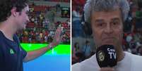 Jo&atilde;o Fonseca (&agrave; esquerda) pediu desculpas a Guga pela interrup&ccedil;&atilde;o  Foto: Reprodu&ccedil;&atilde;o/Caz&eacute;TV