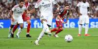 Mbapp&eacute; em a&ccedil;&atilde;o com a camisa do Real Madrid na temporada - Foto: Angel Martinez/Getty Images / Jogada10