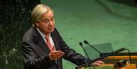 Ant&oacute;nio Guterres, Secret&aacute;rio-Geral das Na&ccedil;&otilde;es Unidas (ONU), discursa na abertura da Assembleia Geral da ONU.  Foto: Michael Kappeler/picture alliance via Getty Images