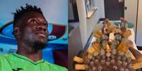 Foto: Reprodu&ccedil;&atilde;o - Legenda: Goleiro Andre Onana, do Trabzonspor, virou piada nas redes por exagero no tratamento com copos e vela / Jogada10