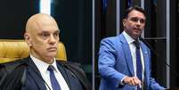 O ministro do STF Alexandre de Moraes e o senador Fl&aacute;vio Bolsonaro (PL-RJ), candidato &agrave; Presid&ecirc;ncia  Foto: Carlos Moura/Ag&ecirc;ncia Senado e Rosinei Coutinho/STF / Estad&atilde;o