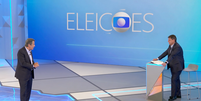 Haddad (PT) e Tarcísio (Republicanos) em debate da TV Globo  Foto: Reprodução/TV Globo
