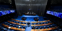 Foto do Plen&aacute;rio do senado, com tapete azul e cadeiras em madeira  Foto: Jefferson Rudy/Ag&ecirc;ncia Senado Fonte: Ag&ecirc;ncia Senado / BBC News Brasil