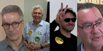 Zema, Caiado, Santos e Cury quando foram votar neste domingo, 4  Foto: Divulga&ccedil;&atilde;o