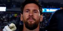 Lionel Messi durante a execu&ccedil;&atilde;o do hino argentino. Foto: Reprodu&ccedil;&atilde;o/getv