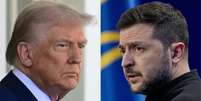 Esta combinação de fotos de arquivo, criada em 25 de fevereiro de 2025, mostra o presidente dos EUA, Donald Trump (à esquerda), em 24 de fevereiro de 2025, e o presidente da Ucrânia, Volodymyr Zelensky (à direita), em 23 de fevereiro de 2025.  Foto: © Jim Watson, Tetiana Dzhafarova / AFP / RFI