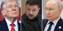 Trump, Zelensky e Putin  Foto: BBC News Brasil