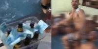 Balde cheio de dinheiro e bebidas na borda da piscina, onde o PM Yuri aparece junto a traficantes do CV  Foto: Reprodu&ccedil;&atilde;o/TV Globo