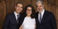 C&eacute;sar Tralli com a colega de bancada Renata Vasconcellos e o antecessor no 'JN', William Bonner  Foto: TV Globo/Divulga&ccedil;&atilde;o