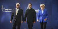 Zelensky entre os l&iacute;deres europeus Ant&oacute;nio Costa e Ursula von der Leyen  Foto: ANSA / Ansa - Brasil