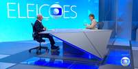 Renata Lo Prete e Lula no cen&aacute;rio do 'Entrevista com o Candidato' montado nos Est&uacute;dios Globo, zona oeste do Rio  Foto: Reprodu&ccedil;&atilde;o/TV