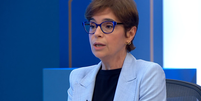 Renata Lo Prete em sabatina com Flávio Bolsonaro (PL)  Foto: Reprodução/Globo