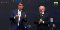 O confronto entre Fl&aacute;vio Bolsonaro (PL) e Lula (PT) fez a Band vencer a Globo, como tamb&eacute;m ocorreu em 2022, no debate entre o petista e Jair Bolsonaro (PL)  Foto: Reprodu&ccedil;&atilde;o