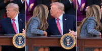 Sequ&ecirc;ncia mostra Donald Trump cumprimentando a esposa e ela, aparentemente, 'se esquivando' do cumprimento  Foto: Reprodu&ccedil;&atilde;o / Aaron Rupar via X