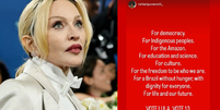 Madonna compartilhou publica&ccedil;&atilde;o em apoio a Lula  Foto: Montagem: Theo Wargo/FilmMagic e Reprodu&ccedil;&atilde;o/Instagram