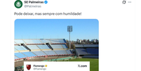 Palmeiras provoca Flamengo ap&oacute;s elimina&ccedil;&atilde;o e responde post do clube carioca: 'Sempre com humildade' Foto: Reprodu&ccedil;&atilde;o/X/@Palmeiras