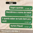 Nora provoca Nelson Piquet e sugere batizar o filho com nome do rival