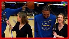 Jogador da NBA salva repórter de bolada durante entrevista