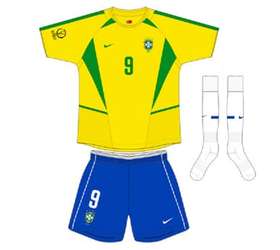 O uniforme azul da Copa de 2002 também trazia as listas do uniforme número  1, estas em branco